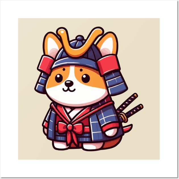 cute corgi true samurai warrior Wall Art by fikriamrullah